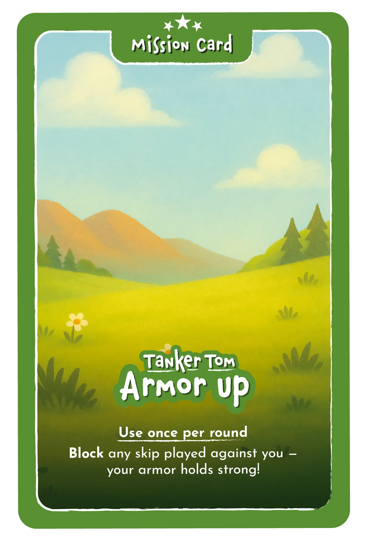 Mission card &mdash; Tanker Tom, Armor Up.